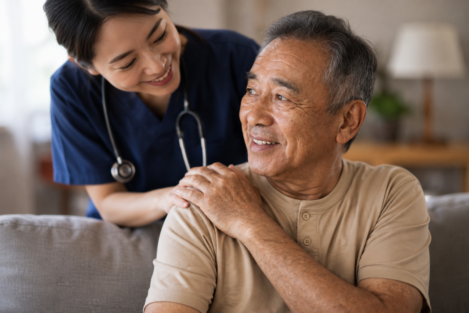 A nurse caring for an elderly patient