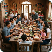 A family sharing a meal together